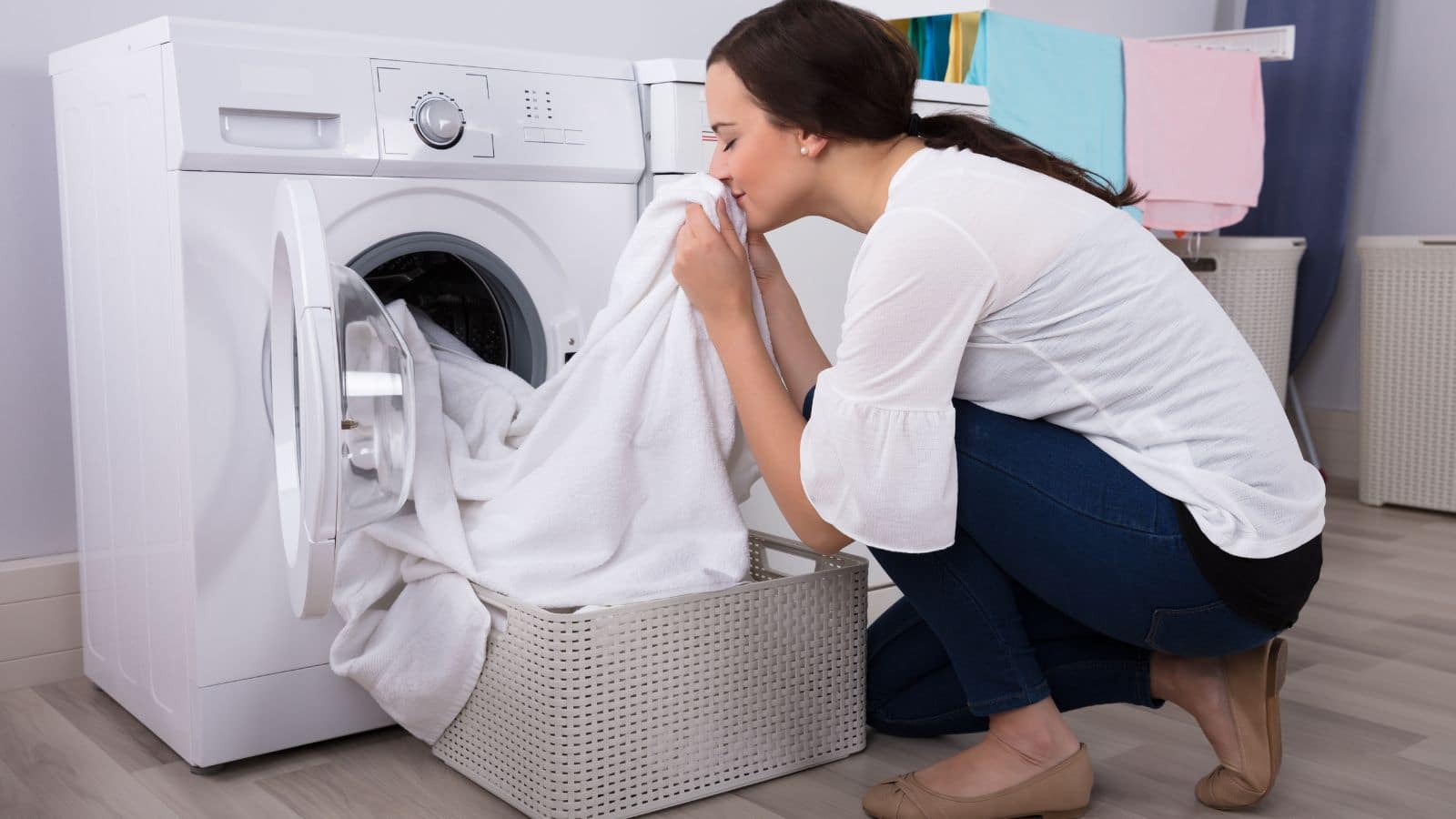 Sniffing the clothes after washing.