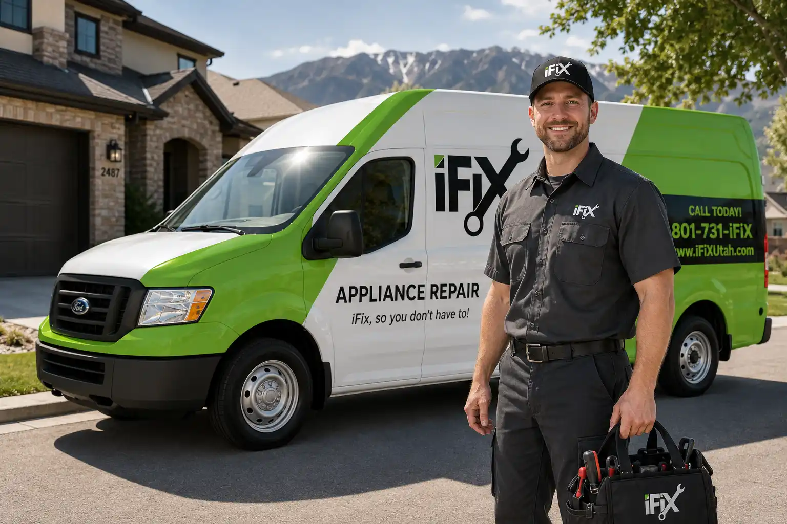 iFiX Appliance Repair technician ready for refrigerator repair in Northern Utah