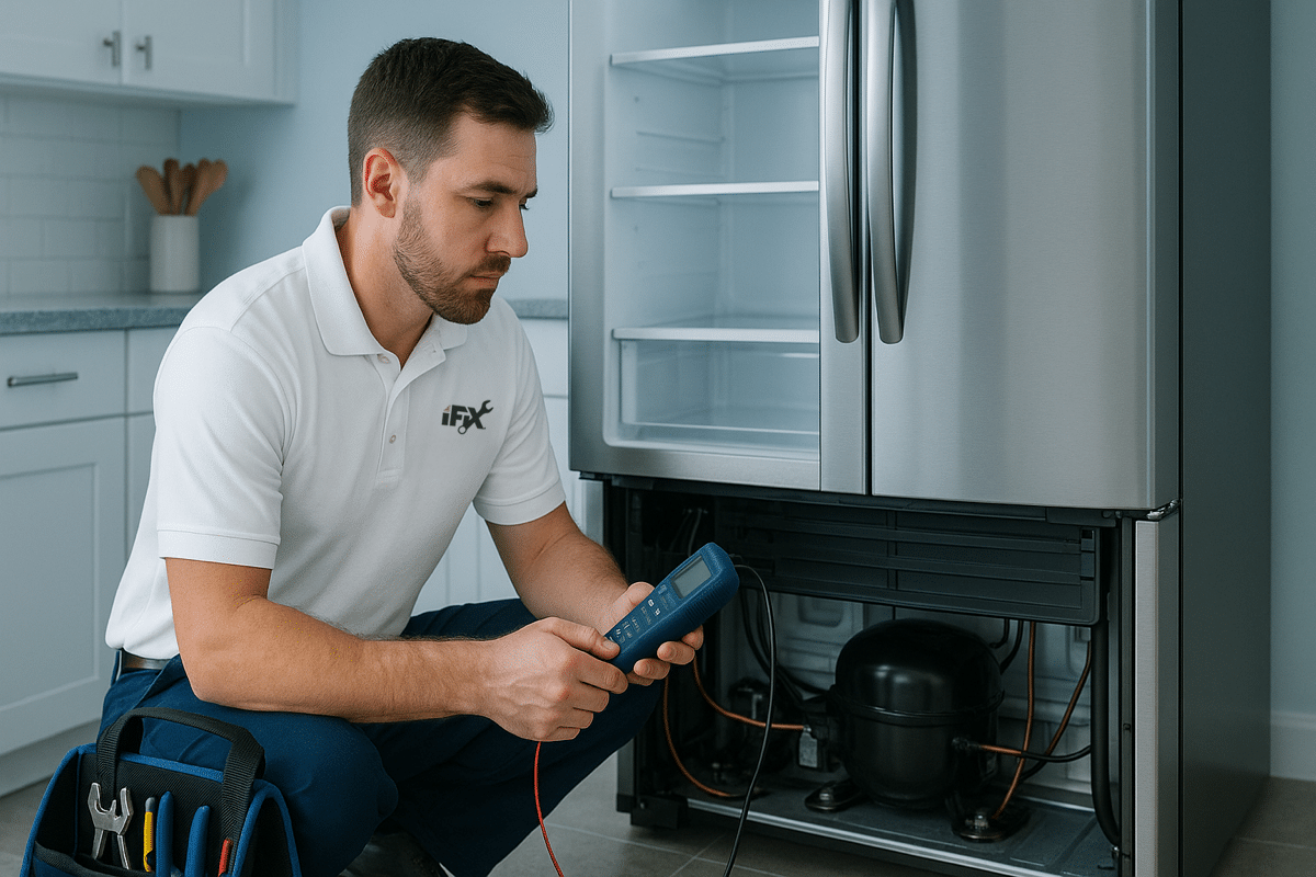 iFiX technician performing refrigerator repair in Ogden Utah